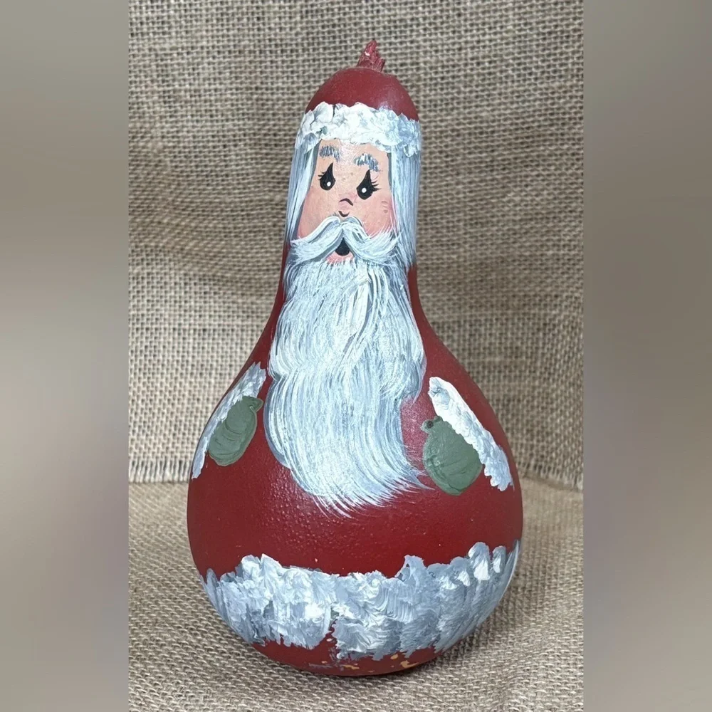 Santa Claus Gourd Shaker Figure Hand Painted Holiday Christmas Decor AS IS READ